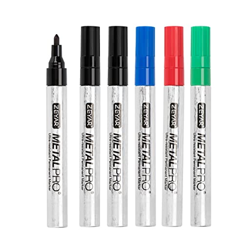 ZEYAR Permanent Markers, Bullet Tip, Aluminum Barrel, Waterproof and Smear-Proof, Quick Dry- Great on Plastic,Wood,Stone,Metal and Glass for Doodling and Marking (3 Black&1 Blue&1 Green&1 Red) - color: 3 Black&1 Blue&1 Green&1 Red