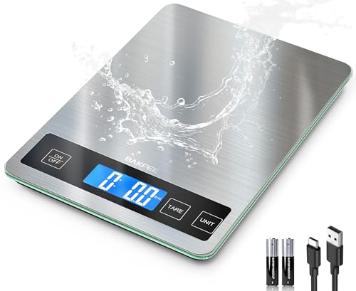 Food Scale, 33lb Digital Kitchen Scale with Stainless Steel & Tempered Glass, USB Rechargeable, 1g/0.05oz Precise Weighing, Splash-Resistant and Sturdy Surface, for Cooking, Baking, Weight Loss - color: Rechargeable-Black
