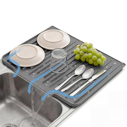 Foldable Silicone Dish Drying Mat for Kitchen Counter & Sink - Quick Dry, Space Saving, Non-Slip Pad for Small Apartments & Coffee Bar Dark Grey - color: Dark Gray