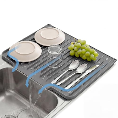 Foldable Silicone Dish Drying Mat for Kitchen Counter & Sink - Quick Dry, Space Saving, Non-Slip Pad for Small Apartments & Coffee Bar Dark Grey - color: Dark Gray
