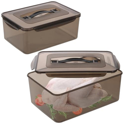 2 PCS Marinating Containers with Lid, 13.2 & 9 Quart Large Capacity Plastic Food Storage Boxes, Dishwasher Safe Meat Saver Tubs for BBQs Prep, Brining Turkey Chicken, Fruit Vegetable Storage