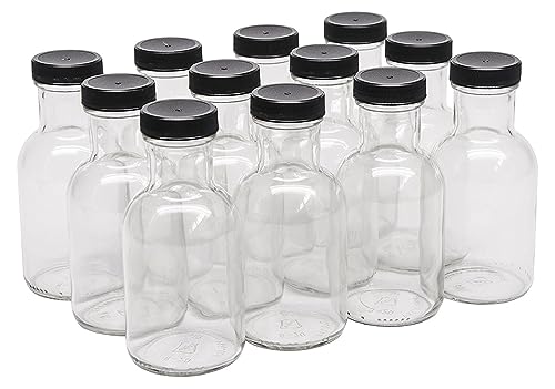 North Mountain Supply 8 Ounce Glass Stout Sauce Bottle - with 38mm Black Plastic Lids - Case of 12 (Pack of 3) - size: Small (Pack of 3)