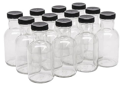 North Mountain Supply 8 Ounce Glass Stout Sauce Bottle - with 38mm Black Plastic Lids - Case of 12 (Pack of 3) - size: Small (Pack of 3)