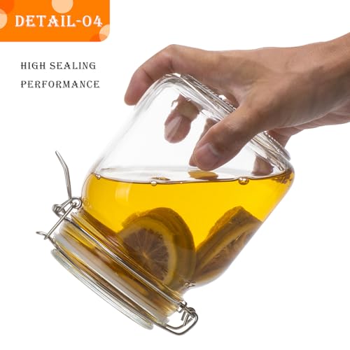 34oz Square Glass Food Storage Jars with Airtight Clamp Lids, 3 Pack Large Kitchen Canisters for Flour, Cereal, Coffee, Pasta and Canning, Mason Jar (Clear 34oz Square - 3 sets) - color: Clear 34oz Square - 3 sets