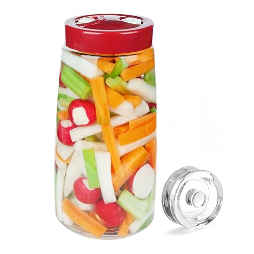 2.2 Liter Fermentation Jar, Fermenting Kit with Venting Valve Airlock and Fermenting Weight, Pickle Jar, Wide Mouth Glass Jar for Pickles, Kimchi, Sauerkraut, Mead, Kombucha, Sourdough - size: 2.2L