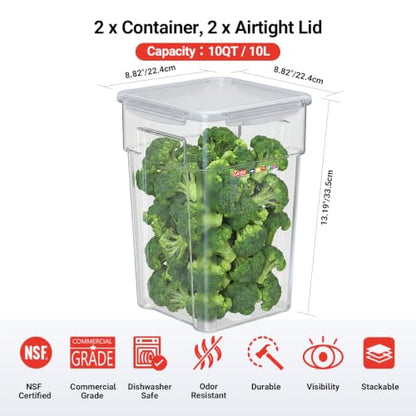 2 Pack 10 QT Commercial AIrtight Food Storage Containers, Clear Storage Containers with Recessed Handles, Clear, Stackable Containers with Gold Scale Markings for Flour, Rice, Sugar and Pet Food - size: 2 X 10.0(QT)
