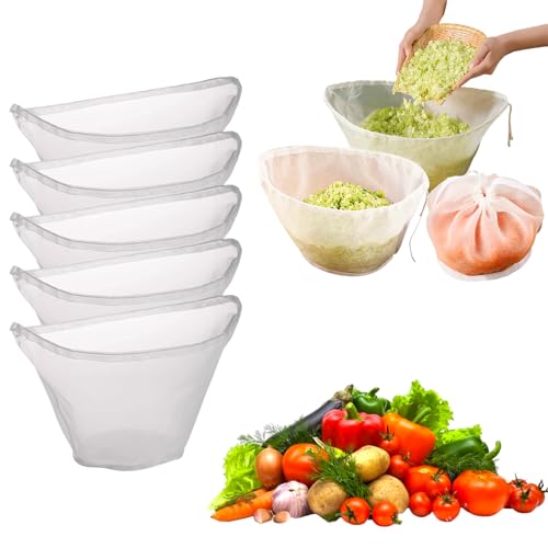5PCS Ultra Fine Mesh Strainer Bags, Cheese Cloth Bags for Straining, Reusable Nylon Cheese Cloth Filter Bag for Filter NutMilk, Coffee, Milk, Butter, Juices and Fresh Cheese (Medium)