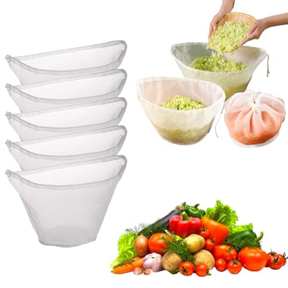 5PCS Ultra Fine Mesh Strainer Bags, Cheese Cloth Bags for Straining, Reusable Nylon Cheese Cloth Filter Bag for Filter NutMilk, Coffee, Milk, Butter, Juices and Fresh Cheese (Medium)
