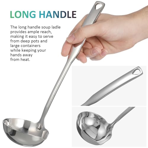 MAGICLULU Soup Ladle with Pouring Spout 12.00 Inch Long Handle Soup Spoon Deep Serving Spoon for Gravy Hot Pot Restaurant Kitchen Serving Utensil Hanging Hole