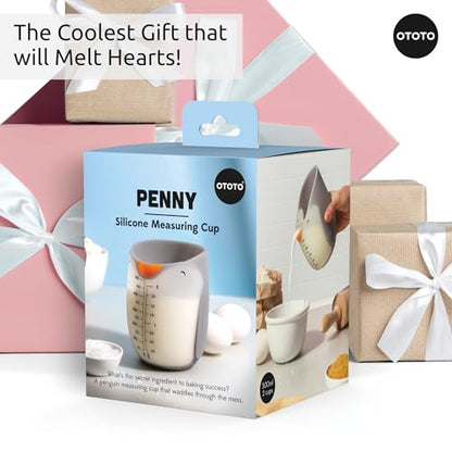 OTOTO Penny Penguin Silicone Measuring Cups for Cooking - 500ml Cute Measuring Cups for Baking, BPA-Free, Microwave Safe, Penguin Gifts, Cute Kitchen Accessories, Funny White Elephant Gifts - style: Penny