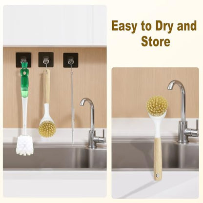 XYFuuee 5 Pack Bottle Brush Set, 5 in 1 Water Bottle Cleaning Brush, Long Handle Narrow Cup Cleaner, 3 Straw Brushes for Stanley, Travel Nipple Detail Washer Brush for Wine Lid Gap (#2 Green) - color: #2 Green