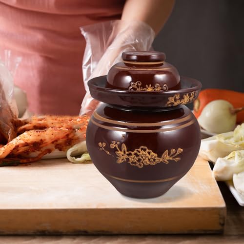 Kichvoe Traditional Ceramic Pickle Jar 5.5 Jin Thickened Sichuan Sauerkraut Storage Container Sealed Fermentation Crock for Household Kimchi and Pickled Vegetables Random Color