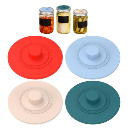 4 Pcs Silicone Fermentation Lid,Waterless Airlock Fermentation Tops Mason Jar Lid Fermenter Caps,Reusable Fermenter Cap with Date Tracker - Fermentation Jar Not Included