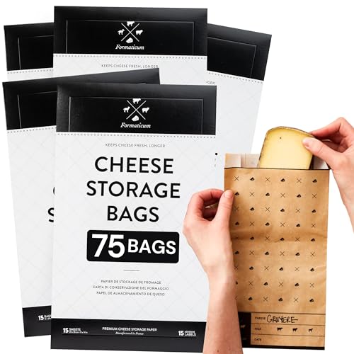 Formaticum - 75-Pack Cheese Storage Bags - 6.25 x 11 Professional Grade Cheese Wax Paper Bags to Keep Food Fresh - Porous Brown Paper Bags From France