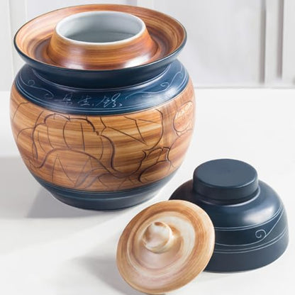 Traditional Chinese Porcelain Pickle Jar, Ceramic Fermenting Jar with Water Seal Airlock Lid, Turnip Kimchi Sauerkraut Fermentation Crock Pickling Pot(5kg, BlueA) - color: Bluea, size: 5kg