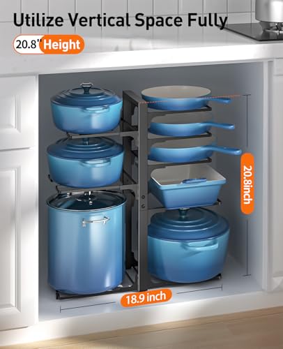 ORDORA Pots and Pans Organizer: under Cabinet, 20.8" Height Heavy Duty 120LBS Pots Pans Organizer Rack for under Cabinet 8-Tier Adjustable for Big Stockpots, Dutch Oven, Cast-iron Pans, Heavy Cookware - style: L-21"H-HeavyDuty