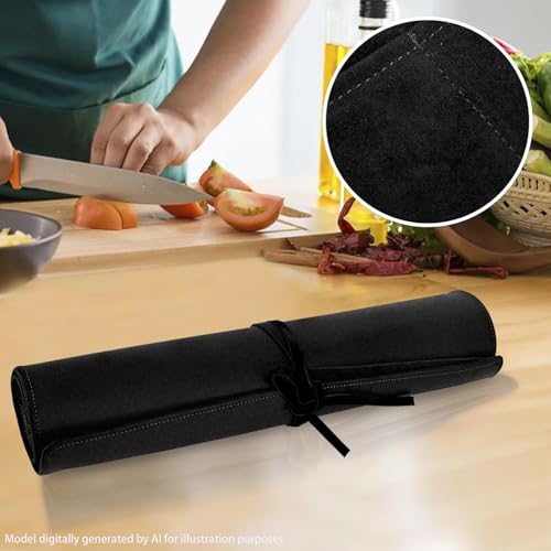 Genuine Leather Knife Roll, Knife Bags for Chefs Professional, Small Chef'S Knife,Knives Holders Protectors with 5 Slots (Black) - color: 5 Slots Black