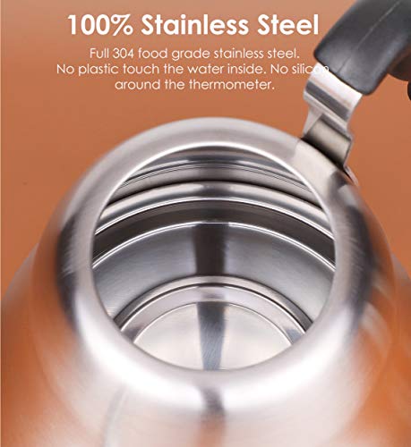 Tea Kettle with Thermometer, Gooseneck Pour Over, 28oz, Brushed | Food Grade Stainless Steel, Precise Gooseneck Spout, for Camping, Home & Kitchen, Induction & Gas Applicable - style: Brushed Silver（with Thermometer）