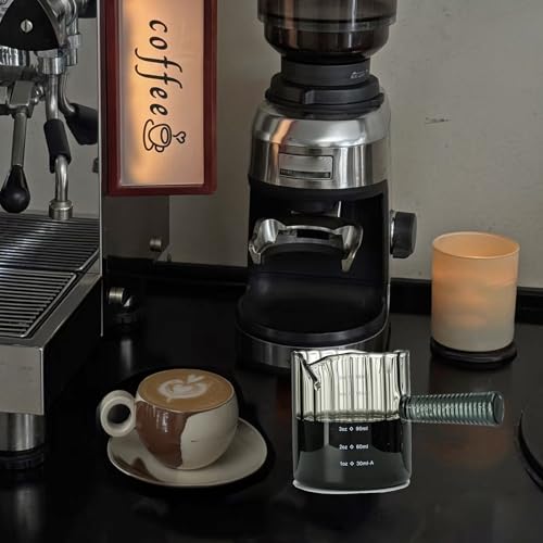 Glass Espresso Cup 6 OZ, Double Shots Measuring Cup with Glass Handle for Dishwasher Safe, Double V-Shaped Spout Milk Frothing Pitcher, Espresso Accessories for Machine, Demitasse Cups (Gray) - color: Gray