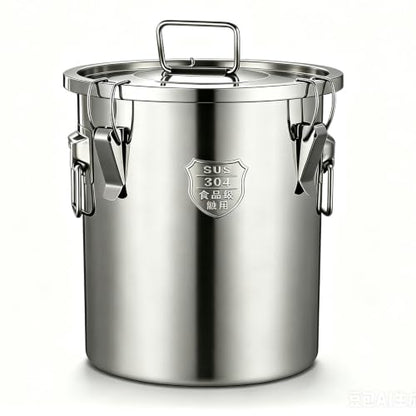 2.4갤런 304 스테인리스 스틸 밀가루 통, 뚜껑이 있는 주방 밀폐 금속 통, 3.2-5.4kg(7-12파운드) 금속 밀폐 통, 우유 저그 커피 콩 쿠키 통, 잠금 클램프 포함 9L - size: Standard 9L/2.4gal