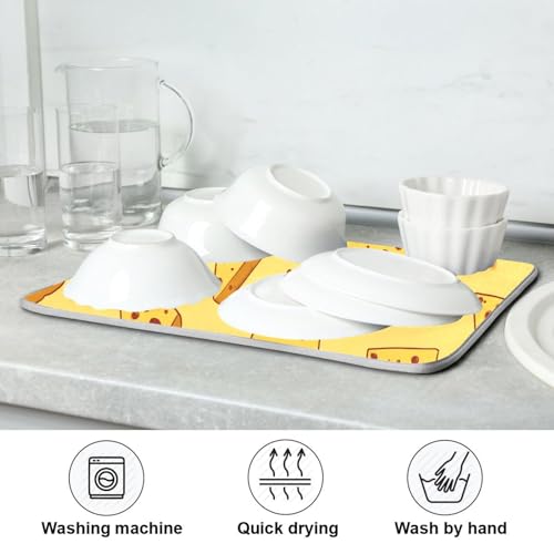 Dish Drying Mat for Kitchen Counter Cartoon Triangular Cheese Absorbent Drying Dish Mat 18×24 inch Dish Rack Pad Coffee Mat for Sink Dishes Under Rack - size: 18x24in