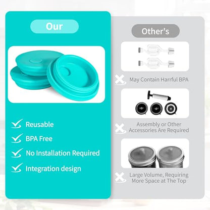 Silicone Fermenting Lids Waterless Airlock Fermentation Tops Wide Mouth Mason Jar Lid Fermenter Caps for Pickles, Kimchi, and Fermented Probiotic Food 3 Pack Mint (Jars Not Included) - color: Mint
