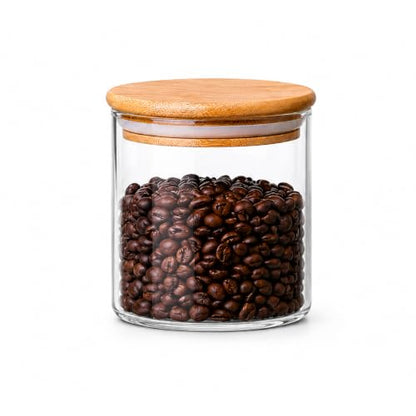MOLFUJ 550 ML / 18 FL Oz Glass Storage Container with Wood Lid, Stackable Clear Decorative Organizer Bottle Canister Pantry Jar with Air Tight Wooden Lid for Food, Coffee, Candy, Sugar, Salt, Tea - size: 18 Oz / 550 ml