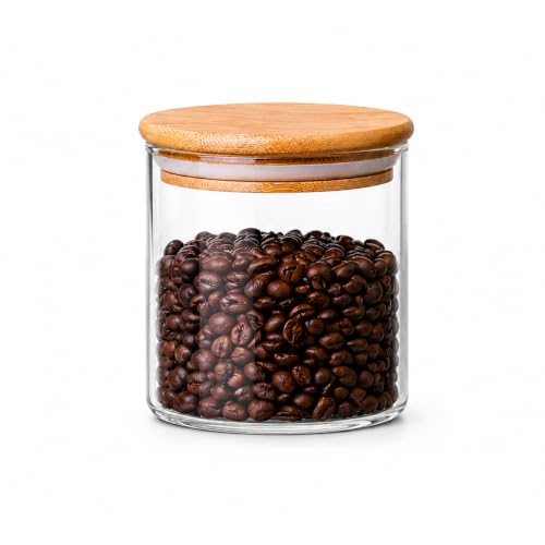 MOLFUJ 550 ML / 18 FL Oz Glass Storage Container with Wood Lid, Stackable Clear Decorative Organizer Bottle Canister Pantry Jar with Air Tight Wooden Lid for Food, Coffee, Candy, Sugar, Salt, Tea - size: 18 Oz / 550 ml