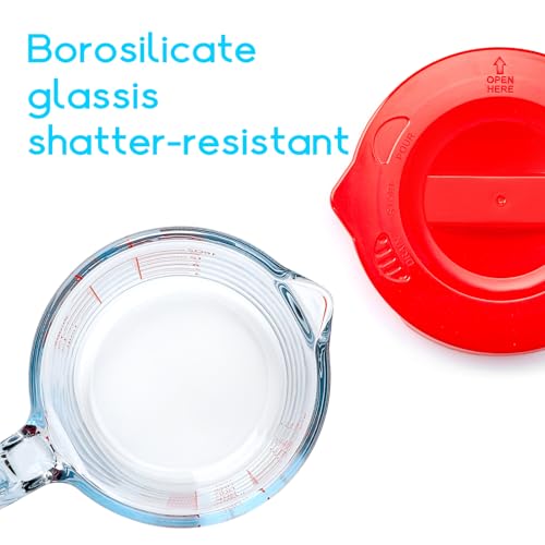 2-Cup High Borosilicate Glass Measuring Cup with Lid for Kitchen | Glass Measuring Beaker with Handle, Measuring Cups with Lid for Liquids, Ideal for Baking, Cooking, Mixing, and Heating - size: 2-Cup