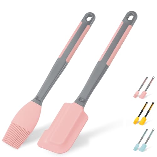 Extra Long Pastry Brush - Silicone Spatula - Basting Brush+Spatula Silicone Heat Resistant,for Baking Scraping Mixing BBQ Grill Kitchen Cooking Spread Oil Butter Sauce (Pink Brush+Spatula) - color: Pink Brush+Spatula