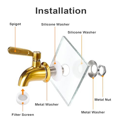 BTSKY Stainless Steel Beverage Dispenser Replacement Spigot Fits 16mm（5/8 inch）Opening - No Lead Dispenser Replacement Faucet, Polished Finish, Gold-2 Pack - color: Gold-2 Pack