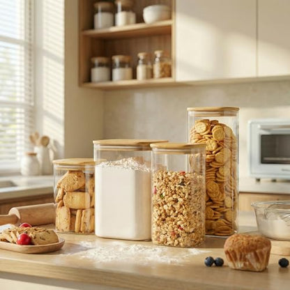 HomArtist Square Glass Jars with Bamboo Lids 30 FL OZ [Set of 6], Glass Canisters with Airtight Lid, Glass Food Storage Container for Pasta, Flour, Sugar, Rice, Best for Kitchen & Pantry - color: Square 30OZ Set-6Pack