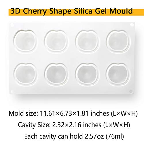 OCPO KITCHEN Cherry Silicone Mold for Baking Mousse Cake, Fruit French Dessert, Pastry, Chocolate, Cupcake, Ice Cream Mould, Cake Decoration Mold, 3D Cherry Shape (8-Cavity) - style: Cherry (8-Cavity)