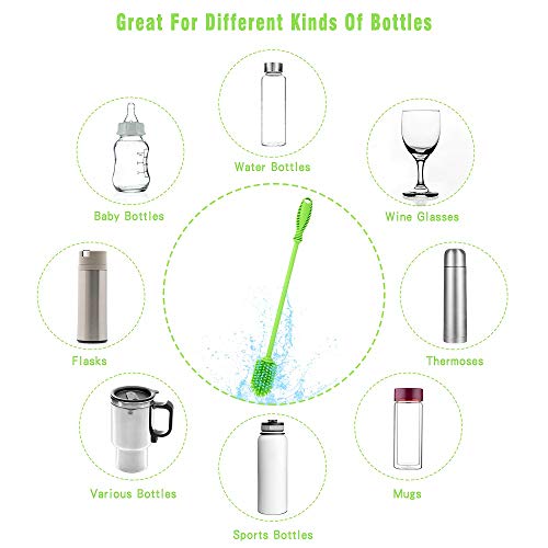 Silicone Bottle Cleaning Brush with Long Handle, 12.5" Water Bottle Cleaner for Baby Bottles, Hydro Flask, Sports Bottle, Vase, Glassware, Perfect for Smaller Diameter Bottle Openings (One Pack) - color: Green