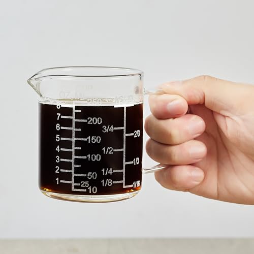 Ackers Mirror Scale Glass Measuring Cup-[Insulated handle | V-Shaped Spout]-Made of High Borosilicate Glass Measuring Cup for Kitchen or Restaurant, Easy to Read, 250 ML (8 Oz, 1 Cup) - size: 250 ML (8 Oz, 1 Cup) - Mirror Etching