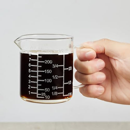 Ackers Mirror Scale Glass Measuring Cup-[Insulated handle | V-Shaped Spout]-Made of High Borosilicate Glass Measuring Cup for Kitchen or Restaurant, Easy to Read, 250 ML (8 Oz, 1 Cup) - size: 250 ML (8 Oz, 1 Cup) - Mirror Etching