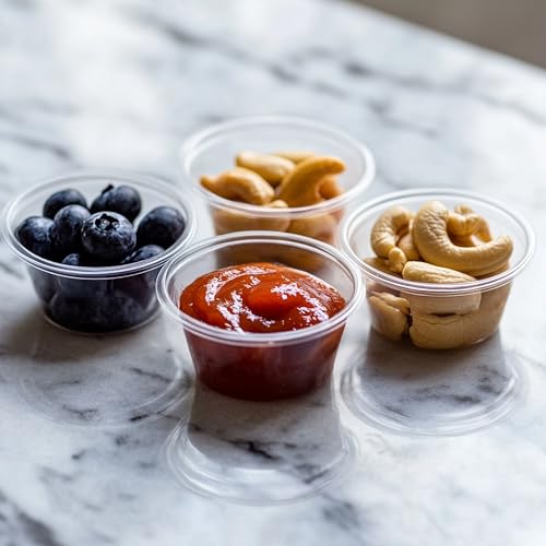 TashiBox 100 Sets 3.25 oz Plastic Disposable Portion Cups with Lids, Souffle Cups, Jello Cups, Snack Cups - size: 3.25oz-100Sets