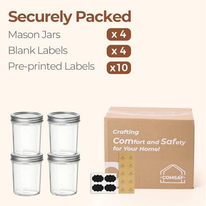 ComSaf 16 oz Wide Mouth Mason Jars, 4 Pack Pint Glass Jars with Lids | Clear Body, Pickles, Salad Prep, Overnight Oats, Coffee Storage, Honey, DIY Candles - size: 16oz*4 wide mouth