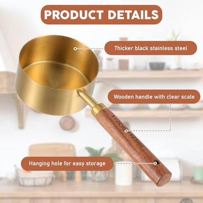 Stainless Steel Measuring Cups Set and Measuring Spoons Wooden Handle Metal Measure Cups and Spoons for Cooking and Baking, Gold, 8 Piece - color: Gold