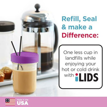 Wide-Mouth Mason Jar Drink Lid - USA Made, BPA-Free, Spill-Resistant for Coffee, Cold Brew & Iced Tea - Fits 3 3/8 in Ball & Kerr Wide Mouth - Pack of 2 - color: Mulberry