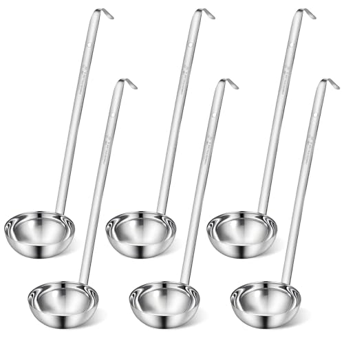 6 Pcs Stainless Steel Ladle Soup Handle Ladle with Long Hooked Handles Metal Kitchen Soup Ladles Spoon Cooking Utensil for Serving, Cooking, Stirring, Portioning Kitchen Restaurant Accessories(6 oz)