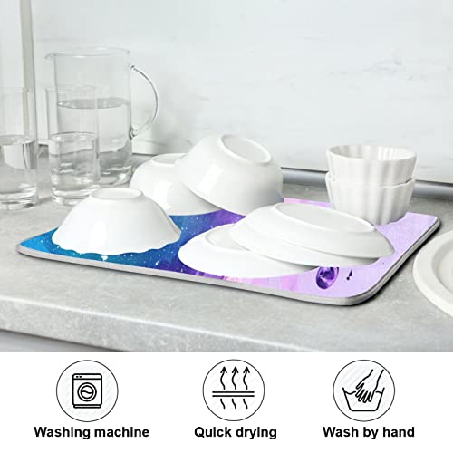 Super Absorbent Dish Drying Mat, Microfiber Fast-Drying Dish Mat, 16" x 18", Kitchen Dish Drying Pad, Abstract Purple Blue Marble - color: Abstract Purple Blue Marble, size: 16" x 18"