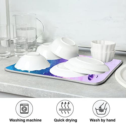 Super Absorbent Dish Drying Mat, Microfiber Fast-Drying Dish Mat, 16" x 18", Kitchen Dish Drying Pad, Abstract Purple Blue Marble - color: Abstract Purple Blue Marble, size: 16" x 18"