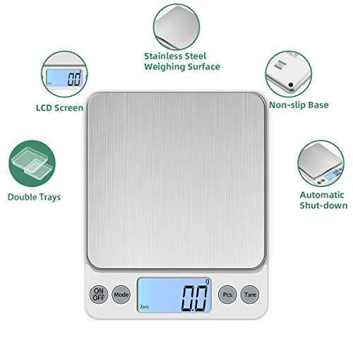 Upgraded Larger Size Digital Food Scale Weight Grams and OZ, 5kg/0.1g Kitchen Scale for Cooking Baking, High Precision Electronic Scale with LCD Display