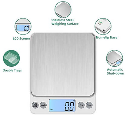 Upgraded Larger Size Digital Food Scale Weight Grams and OZ, 5kg/0.1g Kitchen Scale for Cooking Baking, High Precision Electronic Scale with LCD Display