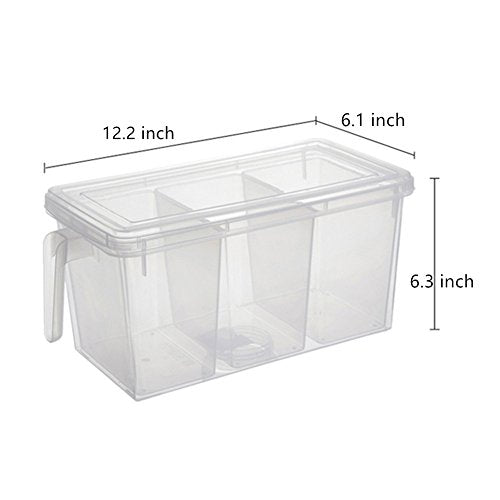 2 Pack Plastic Divided Veggie Storage Containers with Lids and Handles for Fridge Storage Organizer Boxes for Refrigerator Produce Beans Fruits Organzation - style: 2Pack with 6 dividers