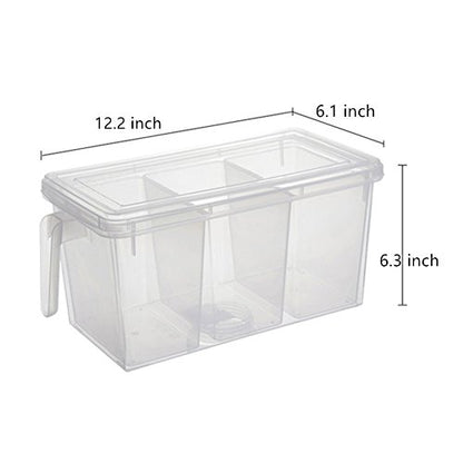 2 Pack Plastic Divided Veggie Storage Containers with Lids and Handles for Fridge Storage Organizer Boxes for Refrigerator Produce Beans Fruits Organzation - style: 2Pack with 6 dividers