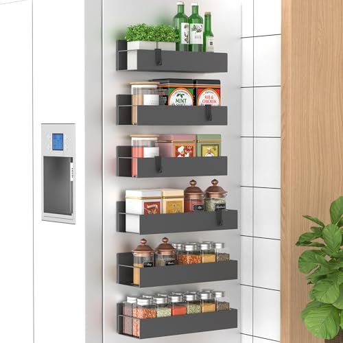HuggieGems 6 Pack Magnetic Spice Storage Rack Organizer for Refrigerator and Oven, Dark Gray Fridge Organizers and Storage - color: Dark Grey, size: 6 Pack