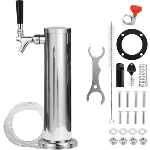 Kegerator Single Tap Tower Beer Tower, Draft Beer Keg Tower with Stainless Steel Core Beer Faucet Pre-assembled Beer Line 3" Beer Tower Dispenser Kegerator Replacement Parts