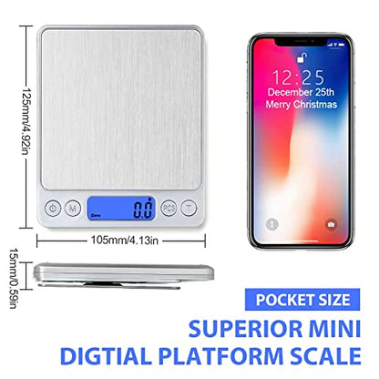 Food Scale, Rechargeable Kitchen Scale with Trays 3000g/0.1g, Mini Scale with Tare Function Digital Scale Grams and Ounces for Weight Loss, Dieting, Cooking, Meal Prep, Coffee, Jewelry